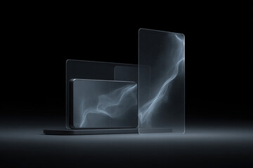 futuristic interfaces featuring abstract transparent panels and sleek graphics embodying advanced technology