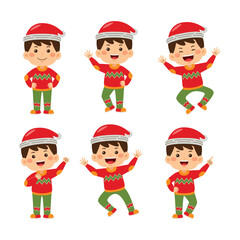 kids christmas character poses vector illustration