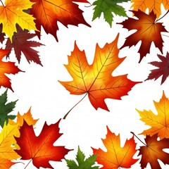 Obraz premium Colorful Autumn Maple Leaves Creating a Decorative Frame with Vibrant Contrast on White Background