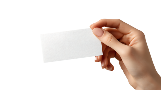 Woman’s hand holding a blank white paper ticket for mockup
