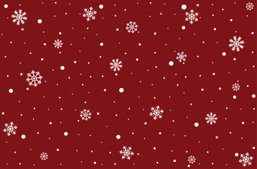 Snowflakes and white snow falling on red background, Christmas gift wrapping paper pattern.