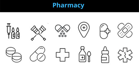 Pharmacy icon set. Outline Icon Collection