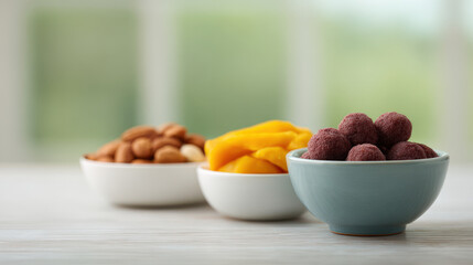 clean background displays vibrant array of healthy snacks perfectly arranged for dietconscious individuals