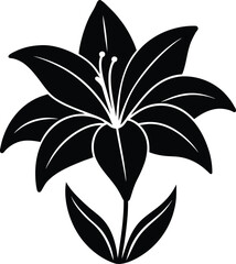 Lily Flower Silhouette Floral Blossom Design Decorative Plant Icon Simple Elegance Botanical Motif Garden Element Black Isolated Vector Art