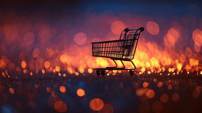 Shopping cart silhouette with abstract sale background