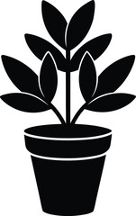 Potted Plant Silhouette Vector Illustration Simple Indoor Greenery Design in Black and White Modern Home Decor Garden Decoration Minimalist Icon