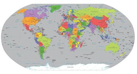 Political World Map - High-Detail, Multi-Colored Winkel Tripel Projection © vector designer