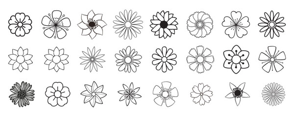 Flower icon set. Retro vintage style floral symbol. Vector illustration.