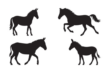 Four silhouettes of horses in different poses