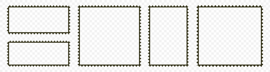 Set of blank rectangle and square postage stamp vector icons. Postage stamp set. Mockup postage stamps. Blank postage stamp borders templates.