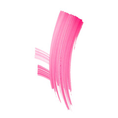 Pink plastic toothbrush with toothpaste and bristles, isolated on white background for dental hygiene care