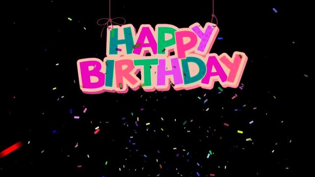 Happy Birthday Color-Changing Hanging Text with Confetti