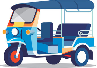 Ride in style with this vibrant blue tuk-tuk! Explore Thailand with this iconic vehicle, perfect for travel adventures and tropical destinations. Enjoy the ride!