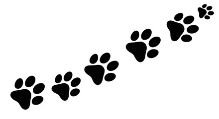 Captivating black paw prints trail across a clean white background, creating a whimsical path for playful pets or adventurous journeys.