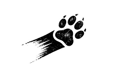 Dynamic distressed paw print graphic leaving a motion trail, perfect for bold branding and wild animal themes © Ruchira