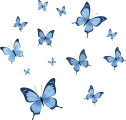 Naklejka premium Fluttering of light blue butterflies against a pristine white background