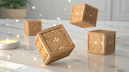 Floating Wooden Cubes with Chocolate Swirl Cookie Icons