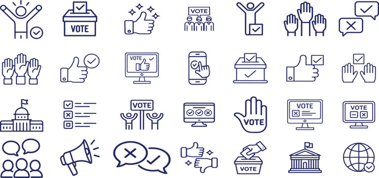 Collection of election and voting icons in a hand drawn style