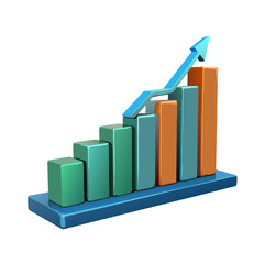 3d bar chart showing upward trend with arrow and rising bars