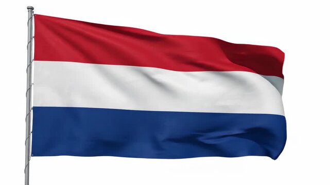 Animated Netherland Flag Waving Proudly Against a Clean White Background for Patriotic Displays