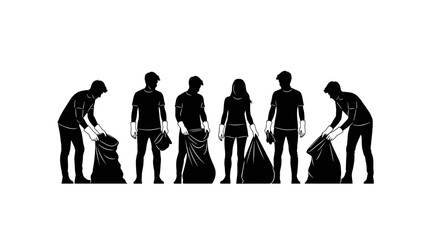 Friends cleaning the beach in gloves on transparent background