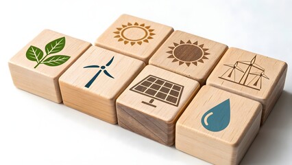 Wooden Blocks with Renewable Energy Icons