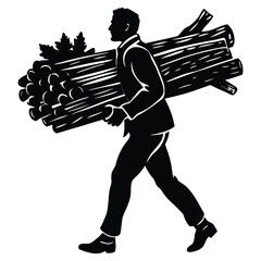 Man Carrying Wood Silhouette Illustration for Projects and Design Elements on White Background