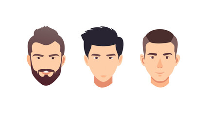 Collection of male facial features and hairstyles for character design and avatar creation