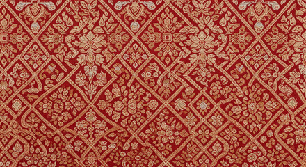 Elegant Thai Silk Fabric Texture with Intricate Floral and Diamond Patterns for Luxurious Textiles and Cultural Designs a Refined Backdrop Rich in Tradition and Artistry