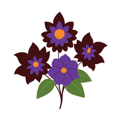 Stylized floral bouquet with vibrant purple and dark red flowers