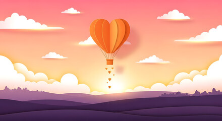 Obraz premium Romantic heart air balloon adventure at sunset