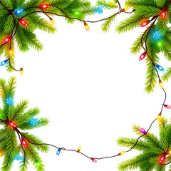 Christmas border frame with green fir tree branches and holiday winter decoration design