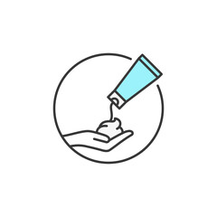 Gentle skincare icon showing hand with foaming cleanser tube—perfect for beauty product branding, hygiene tutorials, or minimalist cleansing foam logo design