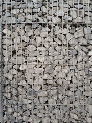 Grey stones in Gabion Wall, Baskets, wire fence filled with stones