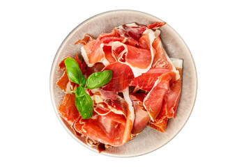 jamon serrano meat appetizer jamon iberico natural product tasty snack fresh delicious gourmet food background on the table rustic top view copy space