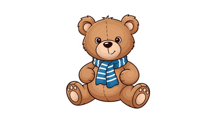 Obraz premium Charming cartoon teddy bear illustration wearing a stylish blue striped scarf warmly greeting us
