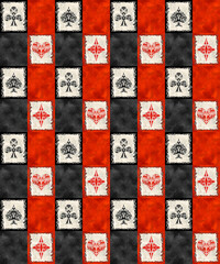 Playing Cards decorative suits seamless pattern on grunge background
