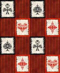 Playing Cards decorative suits seamless pattern on grunge background
