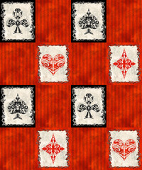 Playing Cards decorative suits seamless pattern on grunge background
