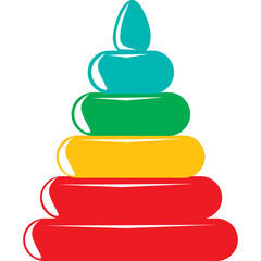 Brightly Colored Stacking Toy Rings Ascending in Size with a Rounded Shape and White Background