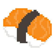 Fototapeta premium Salmon Nigiri Sushi Pixel Art Icon for Japanese Food