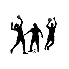 Dynamic silhouette of women playing competitive team sports with ball action movements