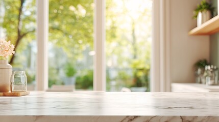 Fototapeta premium marble countertop in bright kitchen