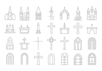 Fototapeta premium Minimal church and religious architecture line art icon collection
