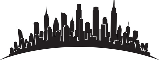 Black Silhouette Skyline of Modern City Buildings on White Background urban architecture