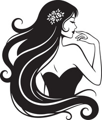 Silhouette of a woman with long flowing hair and flowers in her hair long hair