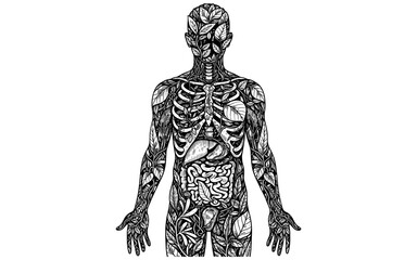 Obraz premium Intricate nature-inspired human anatomy art with leaf patterns and organic motifs