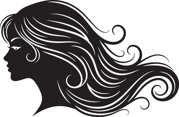Silhouette profile of a woman with long flowing wavy hair long hair