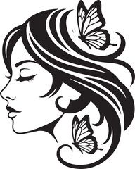 Woman Profile Silhouette With Butterflies In Flowing Hair female girl