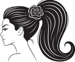 Woman Profile Silhouette With High Ponytail And Rose Hairstyle Decoration female girl